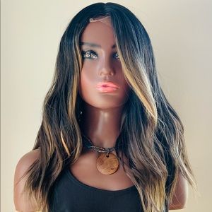 Shoulder Length Black/Auburn/Blonde Body Wave Lace Part Synthetic Wig - Unisex